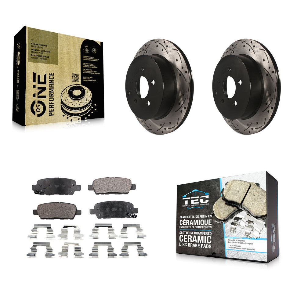Rear Coated Drilled Slotted Disc Brake Rotors And Ceramic Pads Kit For Nissan Murano INFINITI Pathfinder QX60 Q50 Quest FX35 JX35 Q60 M37 QX70 Q70 Q70L FX45 FX37 M56 M35h KDT-100493
