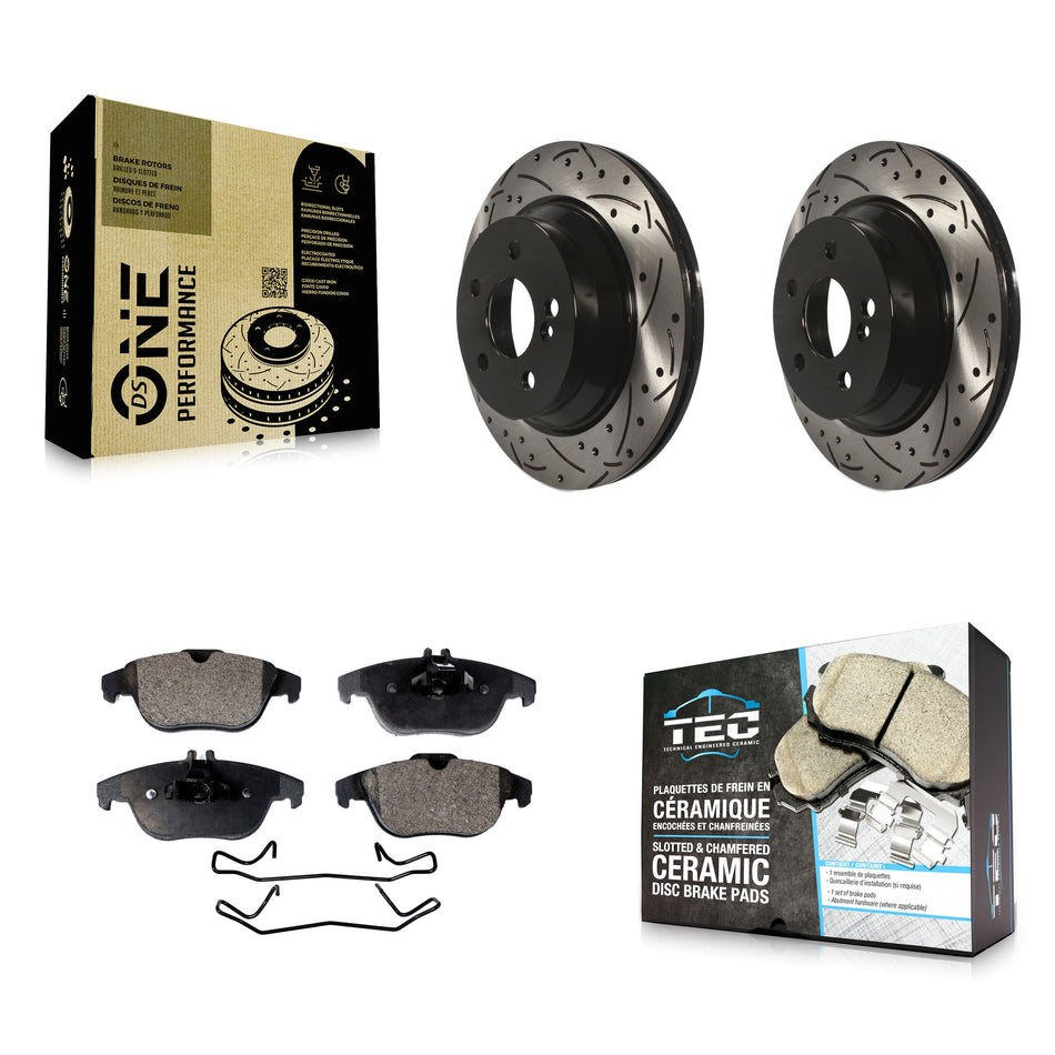 Rear Coated Drilled Slotted Disc Brake Rotors And Ceramic Pads Kit For Mercedes-Benz GLK350 E350 GLK250 KDT-100494