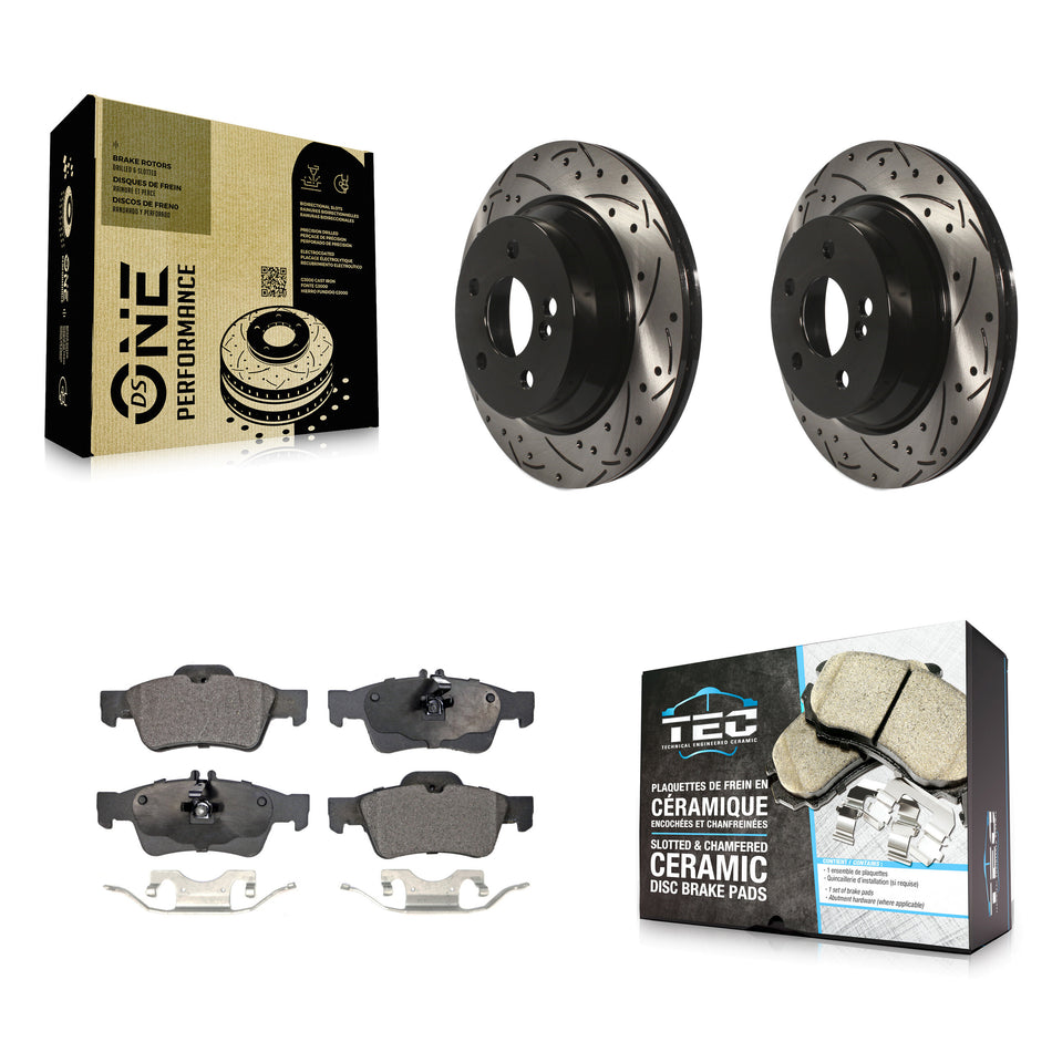 Rear Coated Drilled Slotted Disc Brake Rotors And Ceramic Pads Kit For Mercedes-Benz E350 E320 E500 CLS550 E400 CLS500 CLS400 E550 E63 AMG KDT-100495