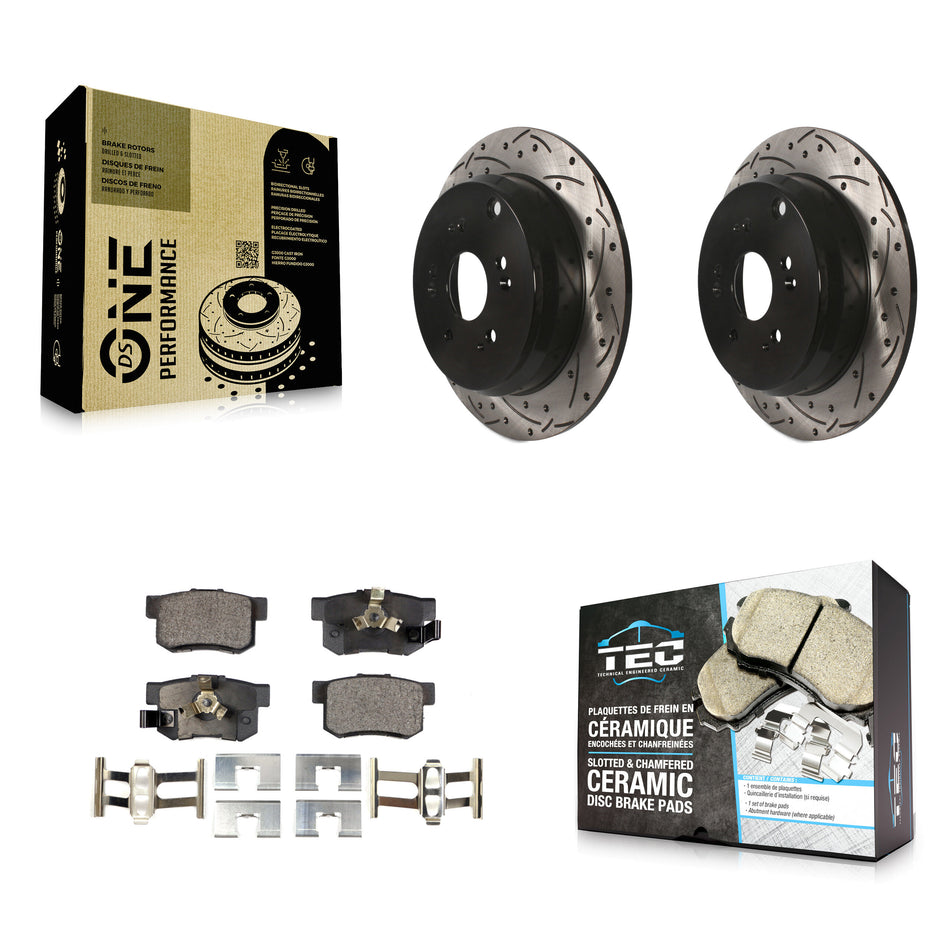 Rear Coated Drilled Slotted Disc Brake Rotors And Ceramic Pads Kit For Honda CR-V Acura RDX KDT-100496