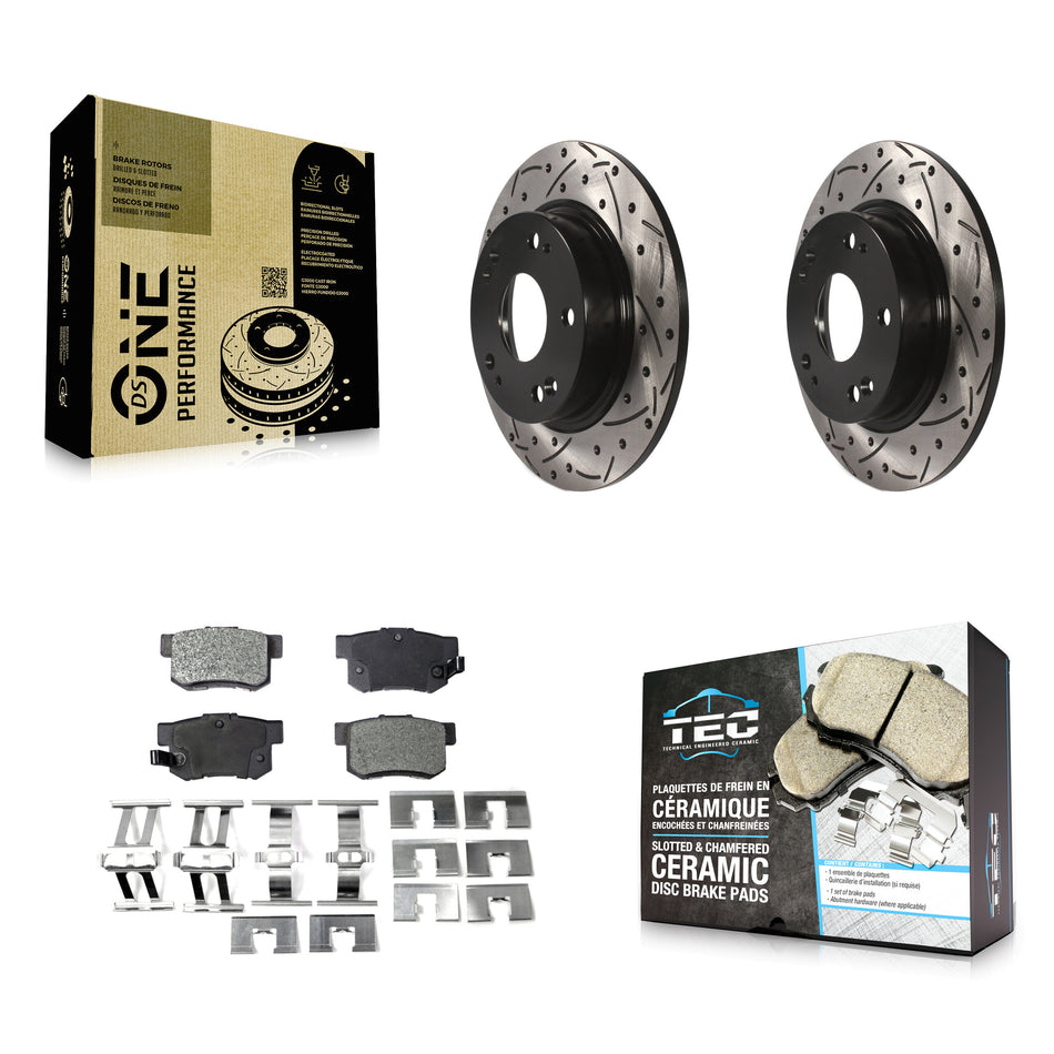 Rear Coated Drilled Slotted Disc Brake Rotors And Ceramic Pads Kit For Honda Civic Acura ILX CSX KDT-100499