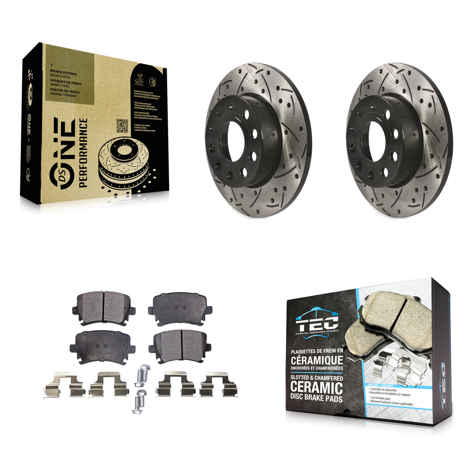Rear Coated Drilled Slotted Disc Brake Rotors And Ceramic Pads Kit For Volkswagen Jetta Rabbit Audi A3 Quattro KDT-100500