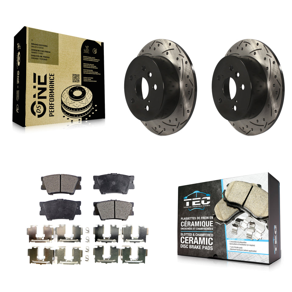 Rear Coated Drilled Slotted Disc Brake Rotors And Ceramic Pads Kit For Toyota Camry Lexus ES350 Avalon KDT-100502