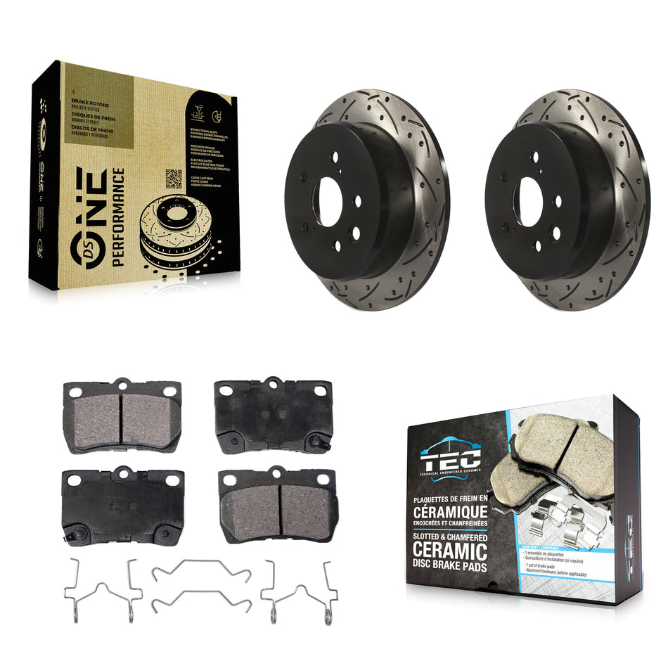 Rear Coated Drilled Slotted Disc Brake Rotors And Ceramic Pads Kit For Lexus IS250 KDT-100504