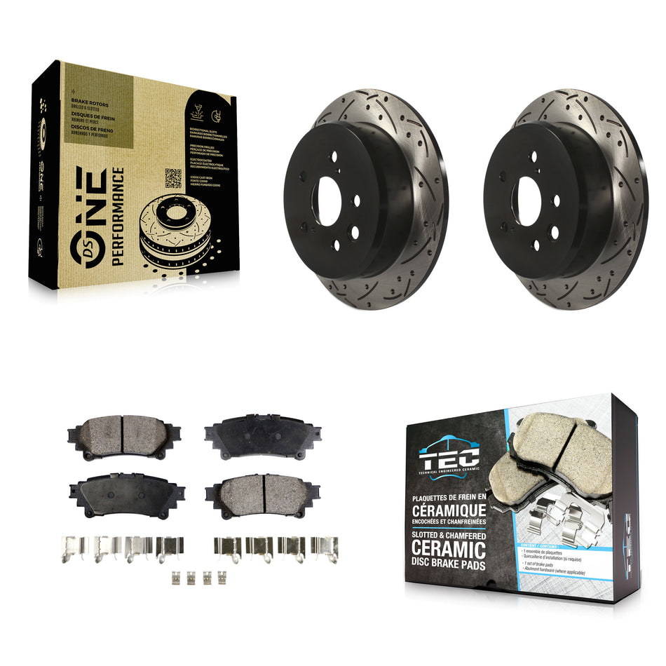 Rear Coated Drilled Slotted Disc Brake Rotors And Ceramic Pads Kit For Lexus IS250 KDT-100505