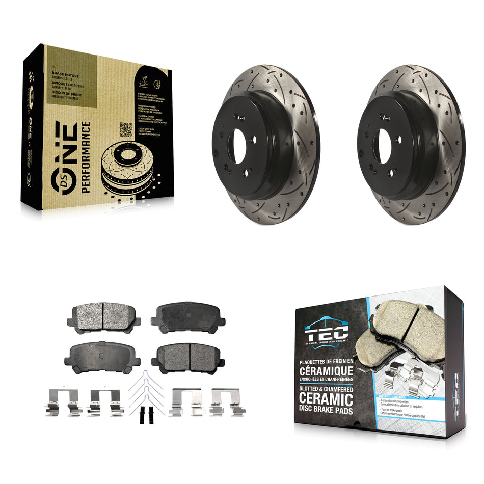Rear Coated Drilled Slotted Disc Brake Rotors And Ceramic Pads Kit For Honda Odyssey Pilot Acura MDX ZDX KDT-100506