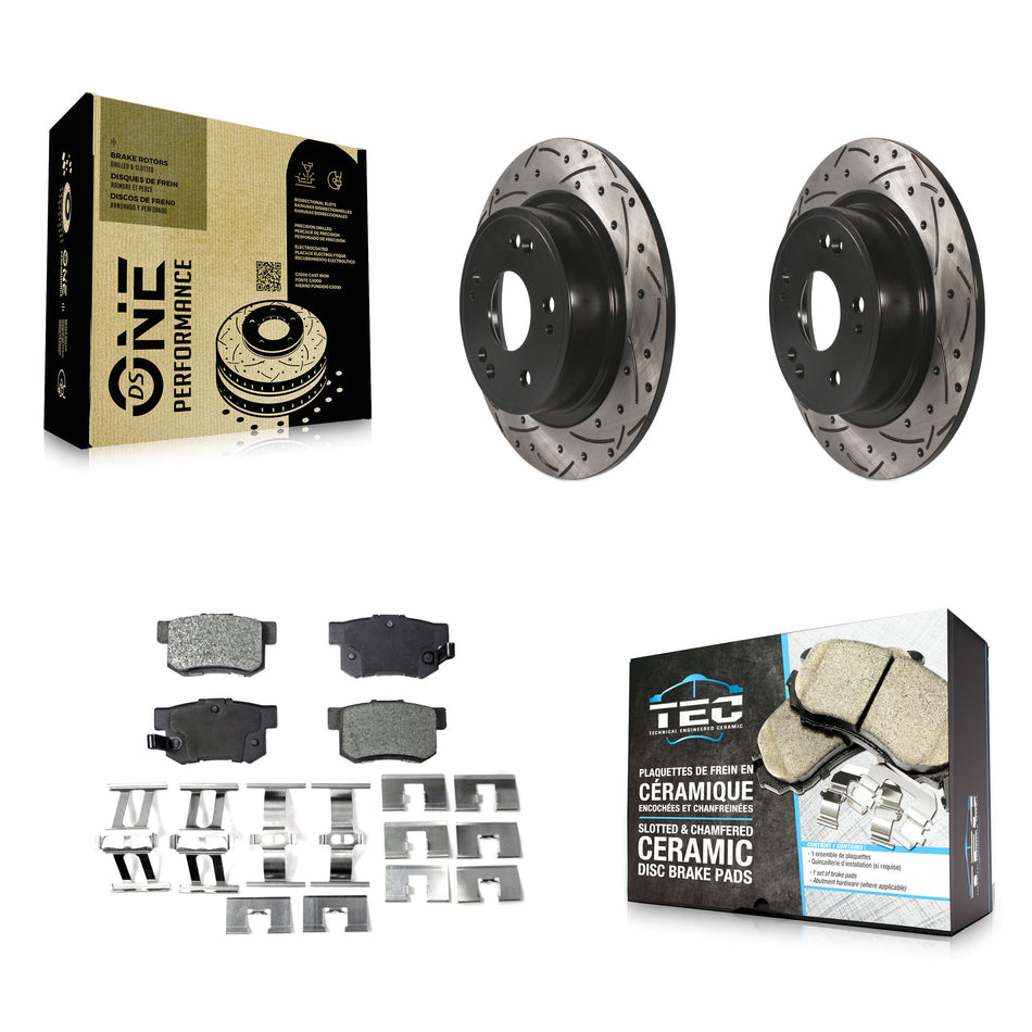 Rear Coated Drilled Slotted Disc Brake Rotors And Ceramic Pads Kit For Honda Accord Acura ILX KDT-100508