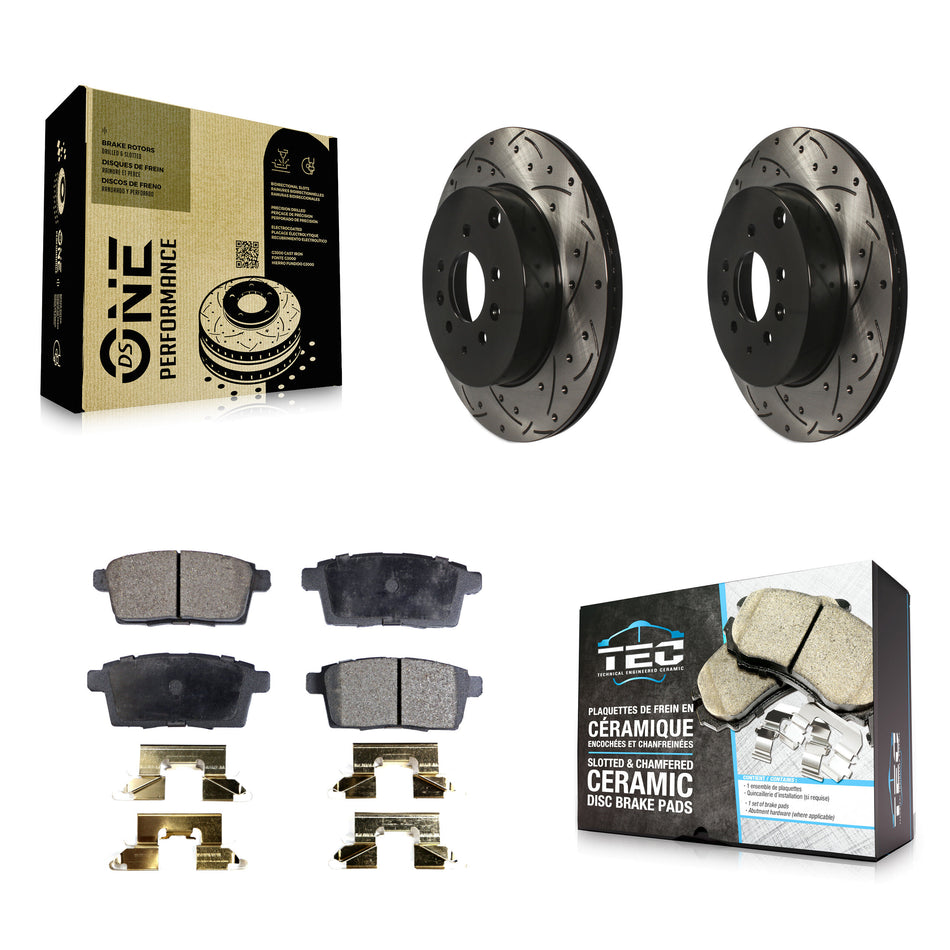 Rear Coated Drilled Slotted Disc Brake Rotors And Ceramic Pads Kit For 2007-2015 Mazda CX-9 KDT-100509