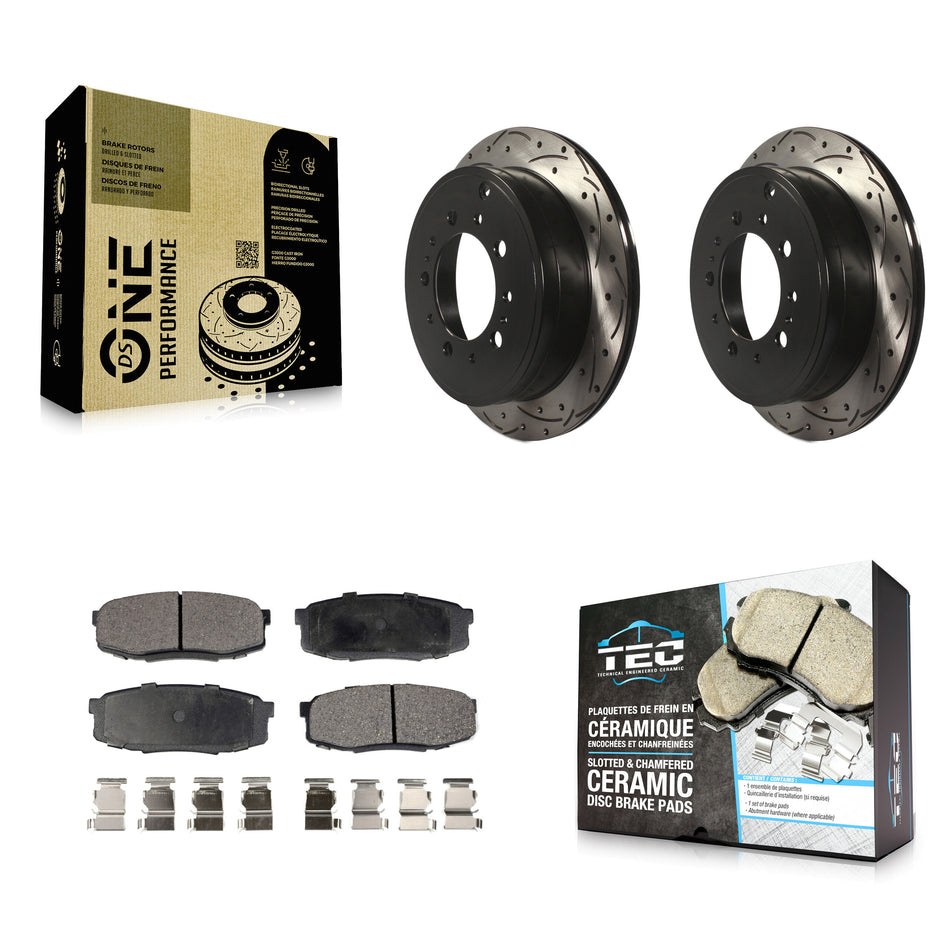 Rear Coated Drilled Slotted Disc Brake Rotors And Ceramic Pads Kit For Toyota Tundra Sequoia Lexus LX570 Land Cruiser KDT-100510