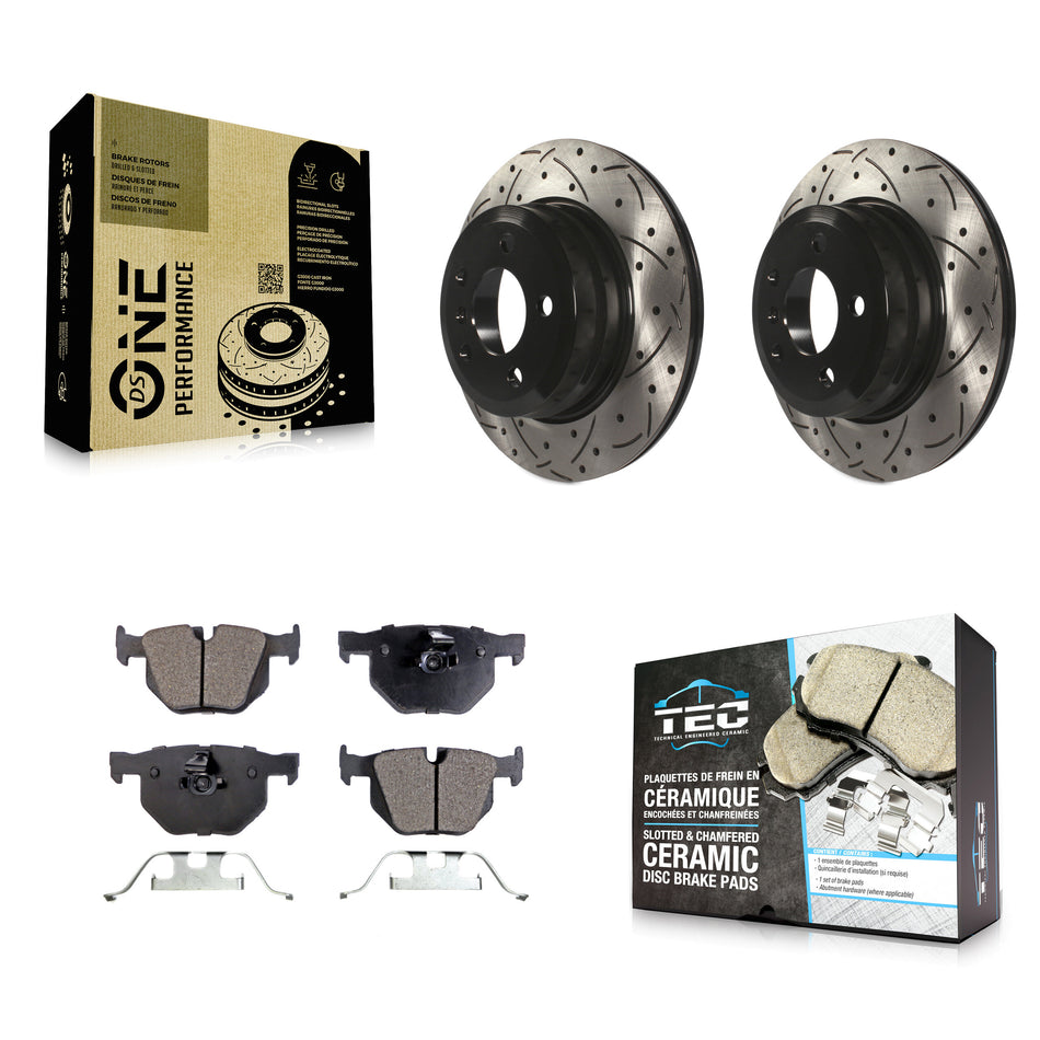 Rear Coated Drilled Slotted Disc Brake Rotors And Ceramic Pads Kit For BMW X5 X6 KDT-100511
