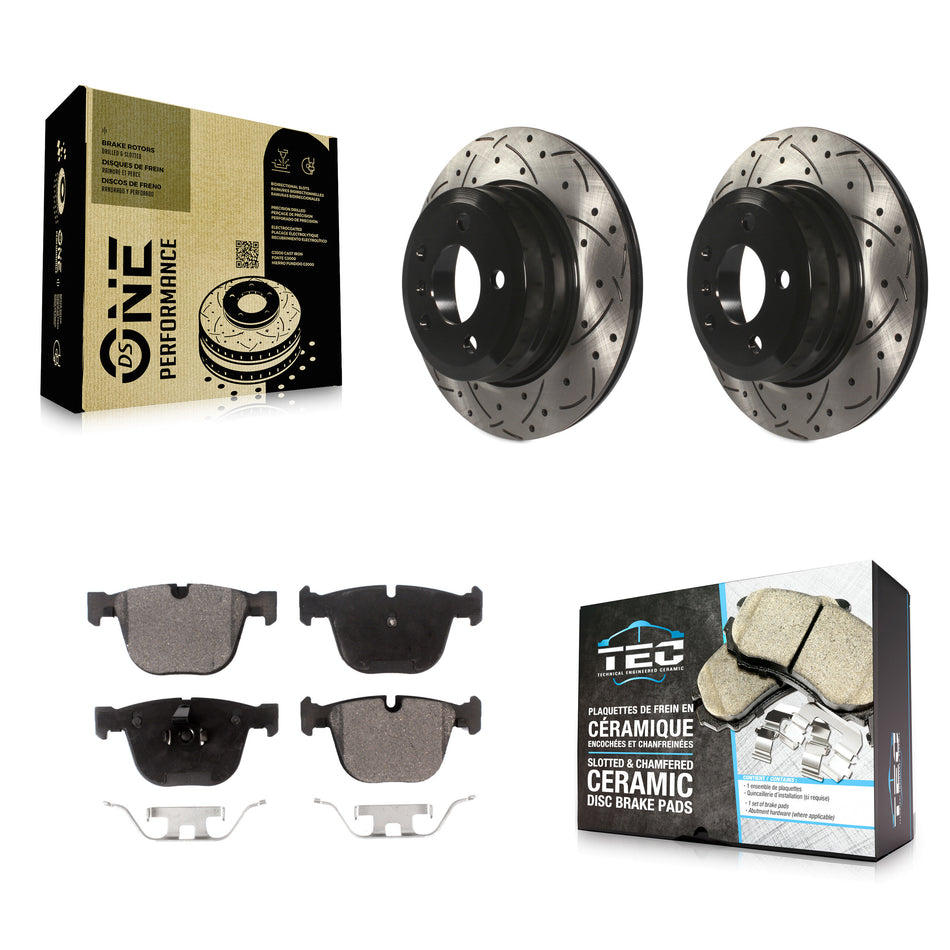 Rear Coated Drilled Slotted Disc Brake Rotors And Ceramic Pads Kit For 2009 BMW X6 xDrive35i From 10 08 KDT-100512