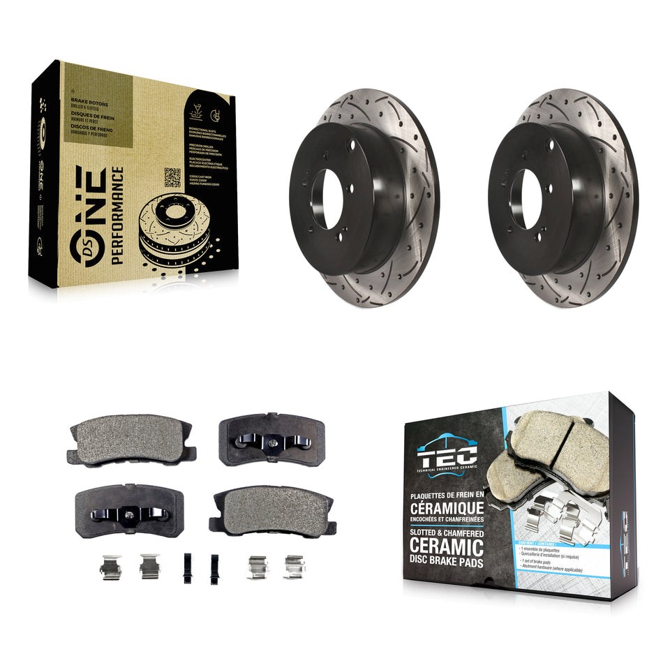 Rear Coated Drilled Slotted Disc Brake Rotors And Ceramic Pads Kit For Mitsubishi Lancer Outlander KDT-100514
