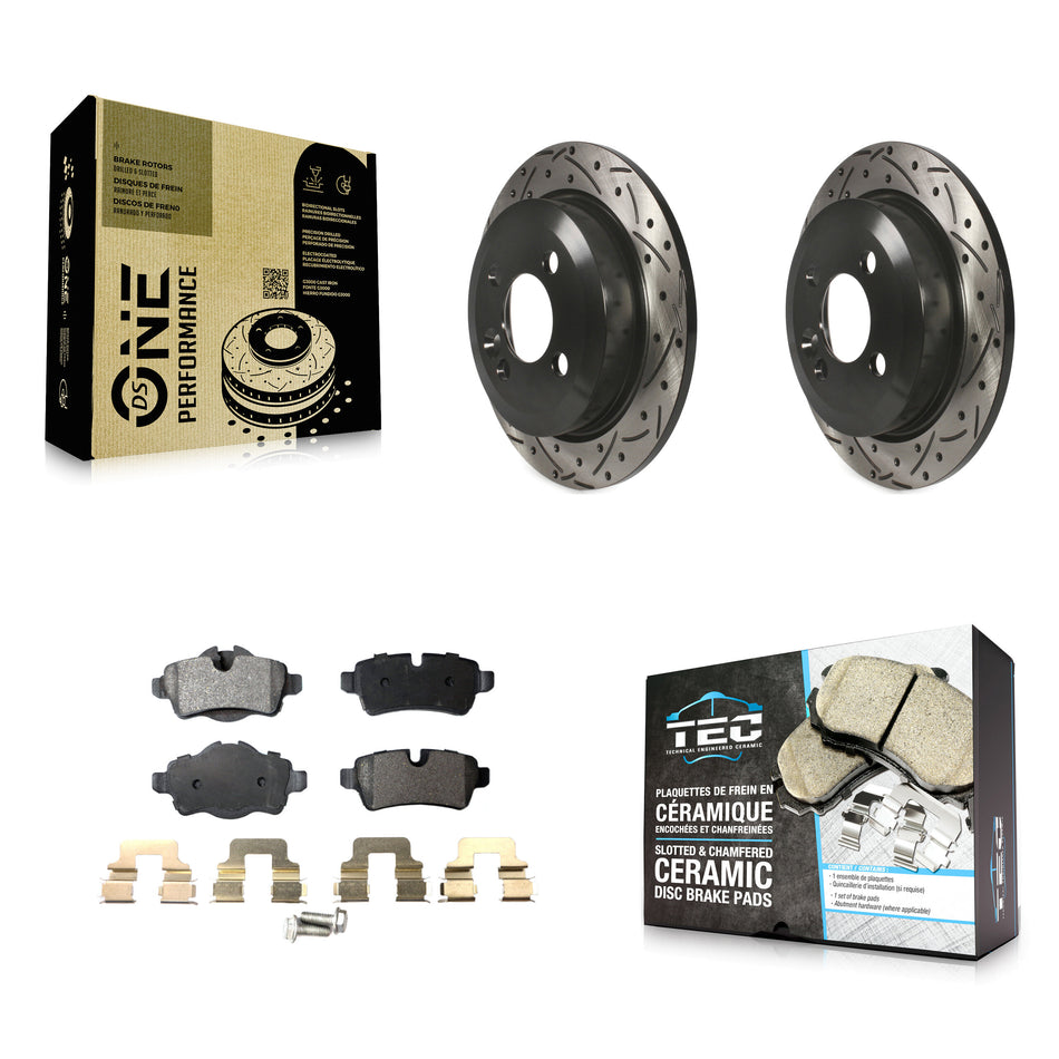 Rear Coated Drilled Slotted Disc Brake Rotors And Ceramic Pads Kit For Mini Cooper KDT-100515