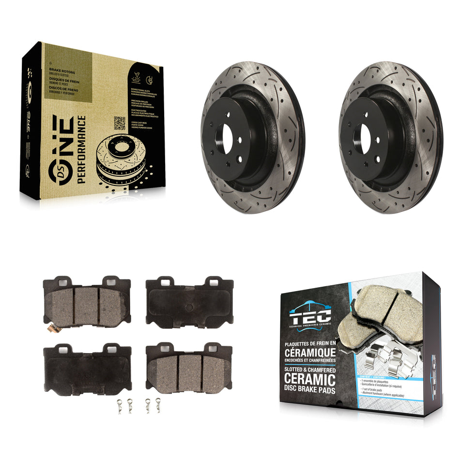 Rear Coated Drilled Slotted Disc Brake Rotors And Ceramic Pads Kit For INFINITI G37 Nissan 370Z Q60 Z KDT-100517
