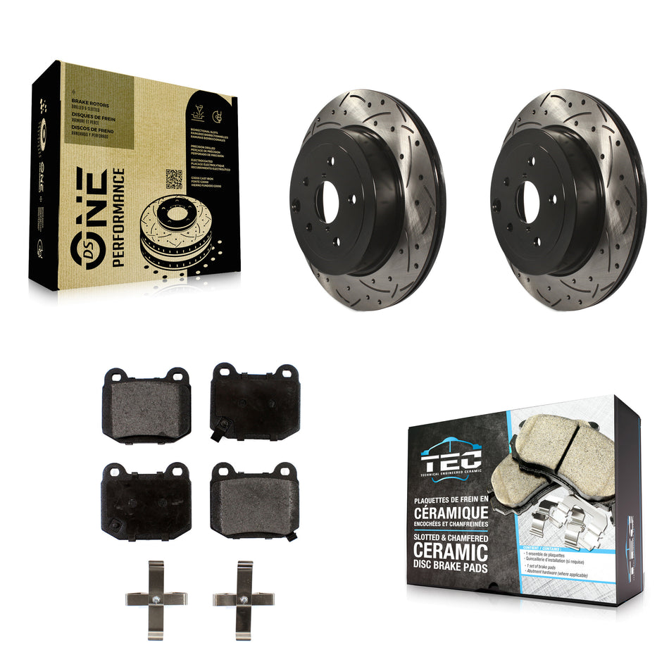 Rear Coated Drilled Slotted Disc Brake Rotors And Ceramic Pads Kit For Subaru Impreza WRX STI KDT-100519