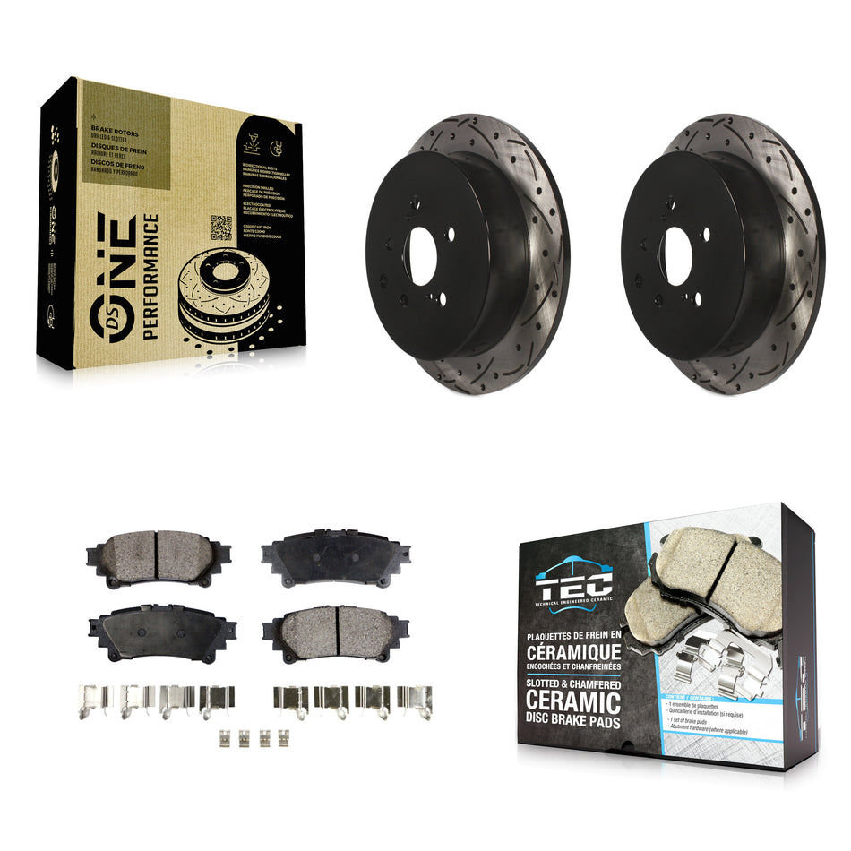Rear Coated Drilled Slotted Disc Brake Rotors And Ceramic Pads Kit For Toyota Highlander Sienna Lexus RX350 RX450h KDT-100523