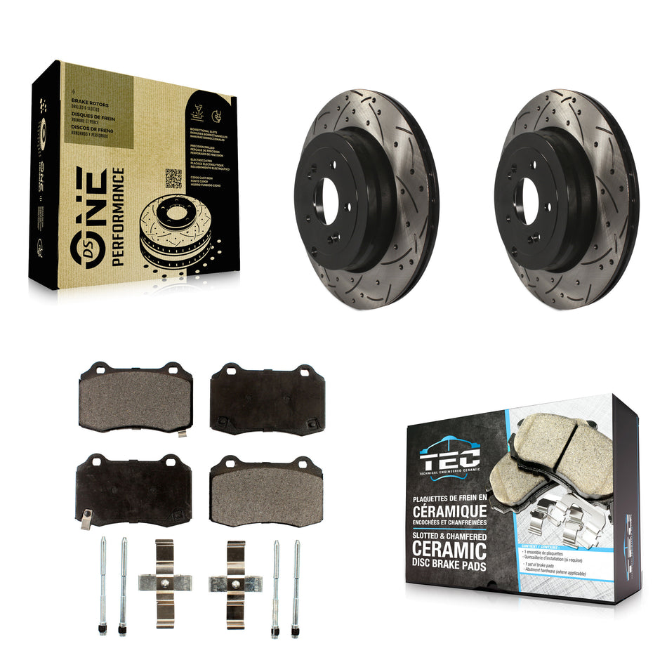 Rear Coated Drilled Slotted Disc Brake Rotors And Ceramic Pads Kit For Hyundai Genesis Coupe KDT-100524