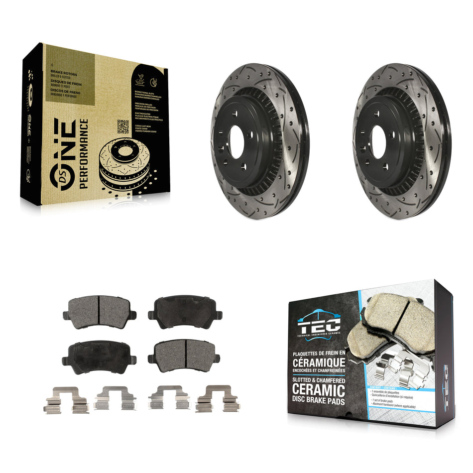 Rear Coated Drilled Slotted Disc Brake Rotors And Ceramic Pads Kit For 2010-2017 Volvo XC60 KDT-100526