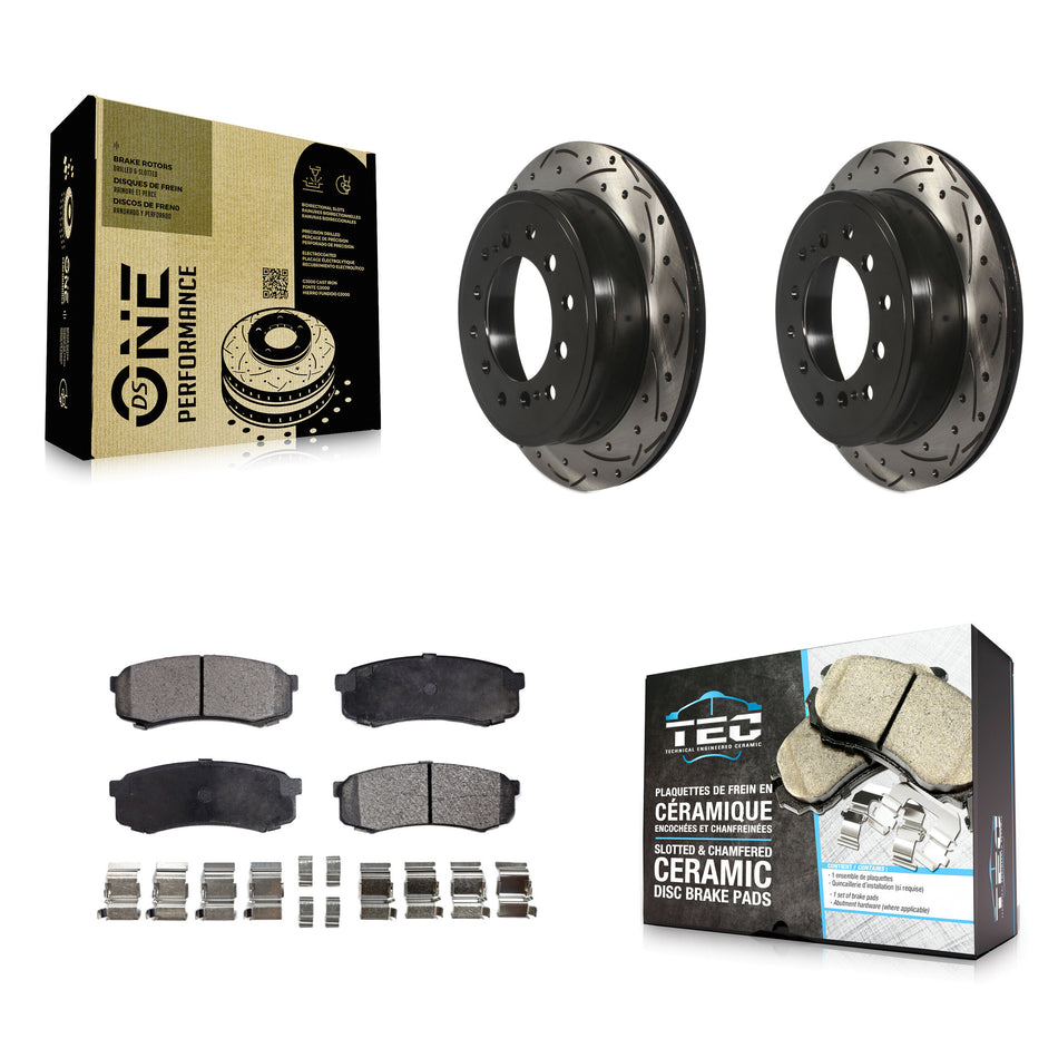 Rear Coated Drilled Slotted Disc Brake Rotors And Ceramic Pads Kit For Toyota 4Runner Lexus GX460 FJ Cruiser KDT-100527