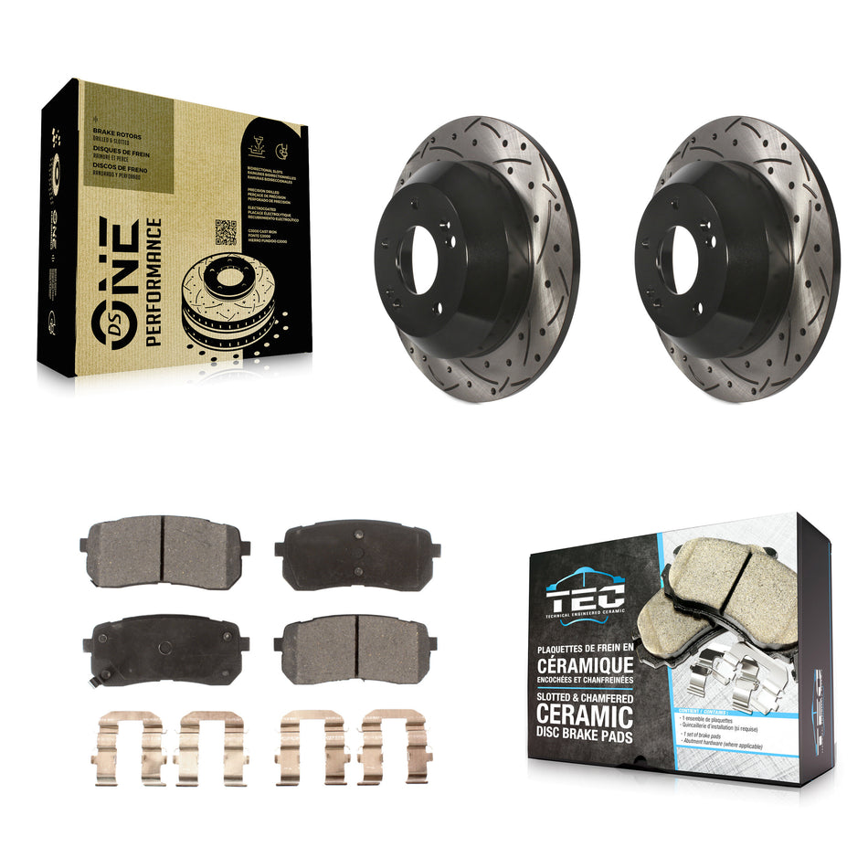 Rear Coated Drilled Slotted Disc Brake Rotors And Ceramic Pads Kit For 2015-2019 Kia Sedona KDT-100529