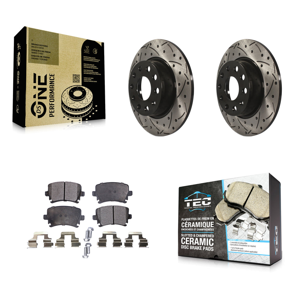 Rear Coated Drilled Slotted Disc Brake Rotors And Ceramic Pads Kit For Volkswagen GTI KDT-100531