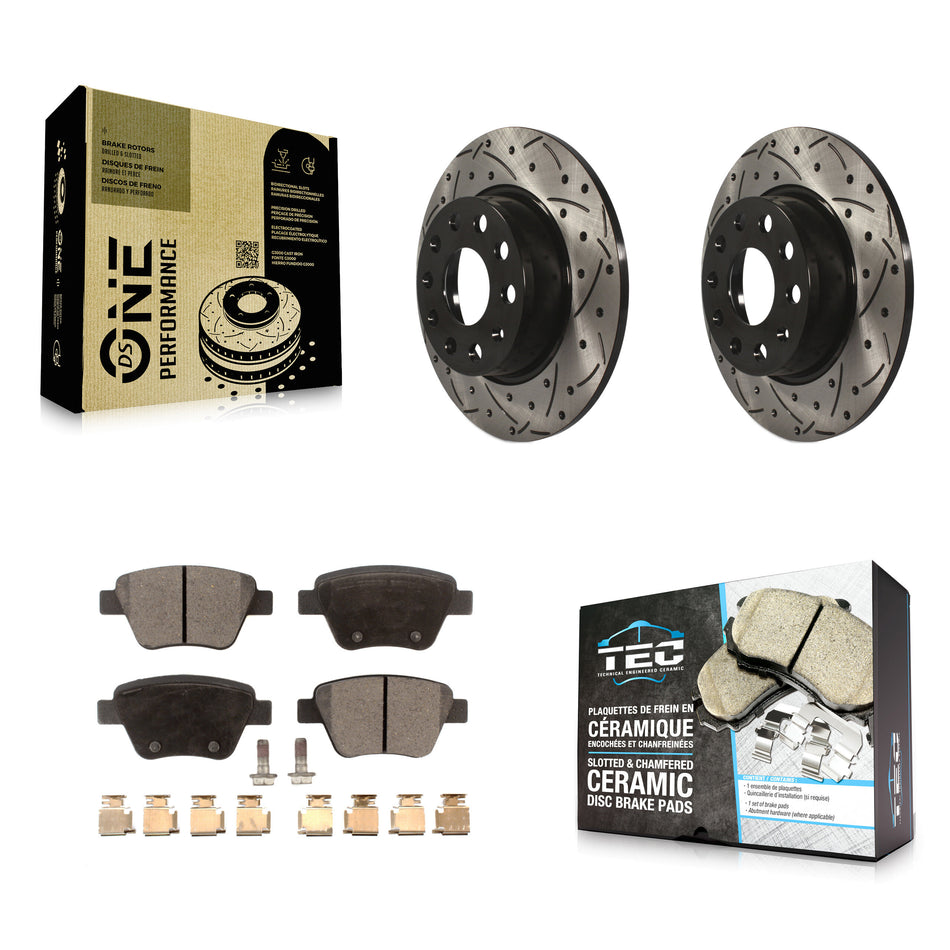 Rear Coated Drilled Slotted Disc Brake Rotors And Ceramic Pads Kit For Volkswagen Jetta Passat Beetle Golf GTI Eos Audi A3 Quattro KDT-100532