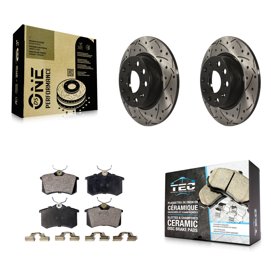 Rear Coated Drilled Slotted Disc Brake Rotors And Ceramic Pads Kit For Volkswagen Beetle Golf With 272mm Diameter Rotor KDT-100533