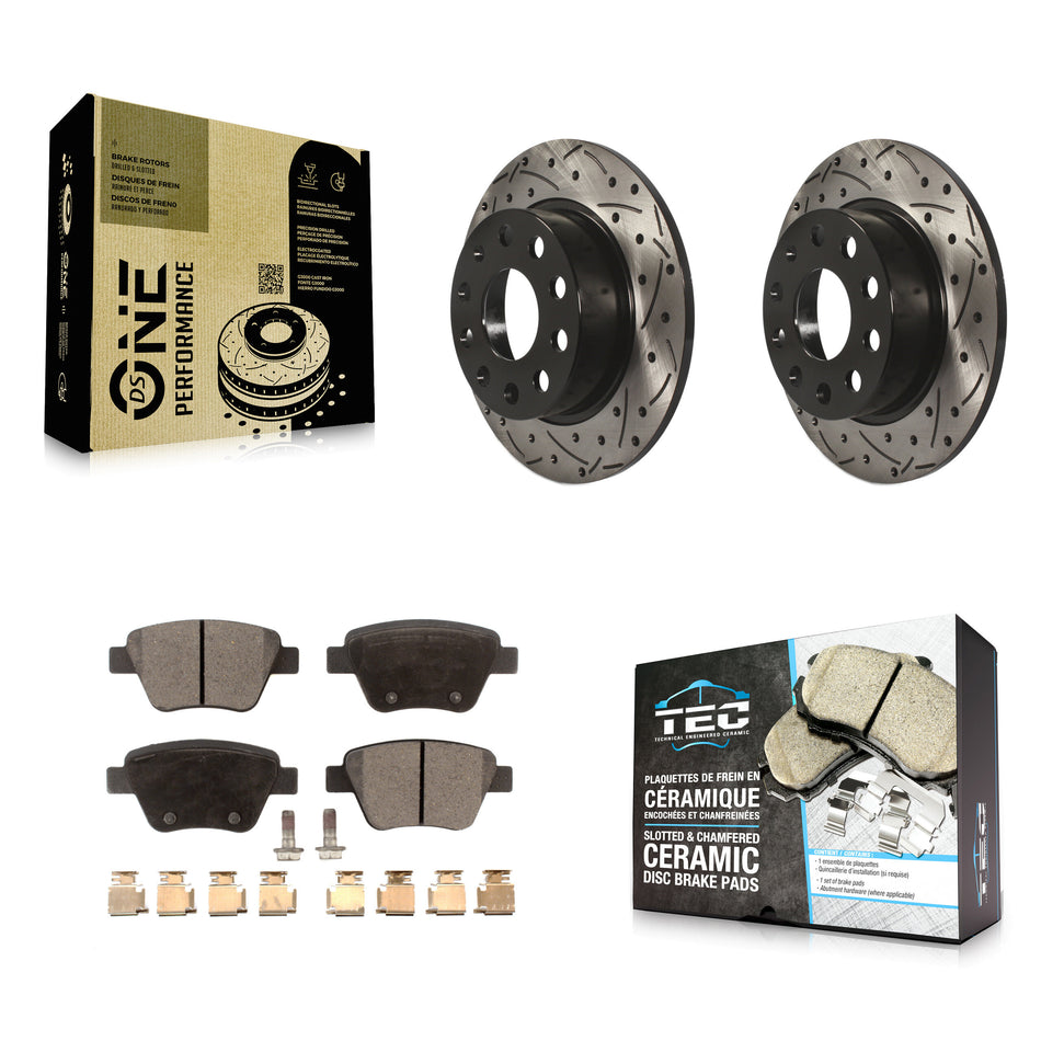 Rear Coated Drilled Slotted Disc Brake Rotors And Ceramic Pads Kit For Volkswagen Beetle GTI Eos With 253mm Diameter Rotor KDT-100534