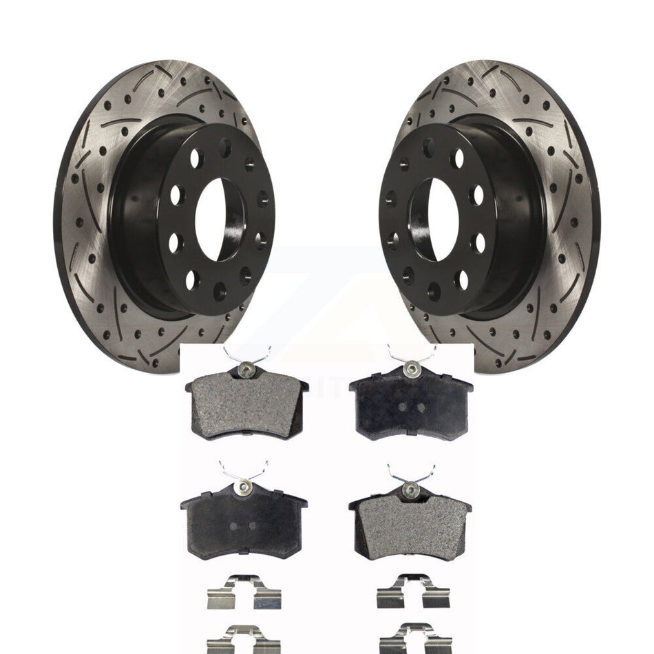 Rear Coated Drilled Slotted Disc Brake Rotors And Ceramic Pads Kit For 2011 Volkswagen Jetta With 253mm Diameter Rotor KDT-100535