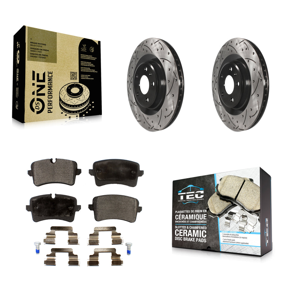 Rear Coated Drilled Slotted Disc Brake Rotors And Ceramic Pads Kit For Audi A6 Quattro A7 Porsche Macan A8 KDT-100538