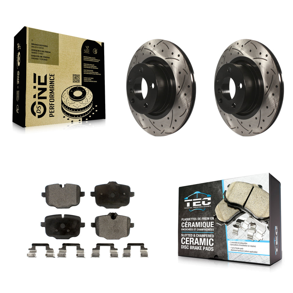 Rear Coated Drilled Slotted Disc Brake Rotors And Ceramic Pads Kit For 2012 BMW X3 From 10 11 KDT-100539