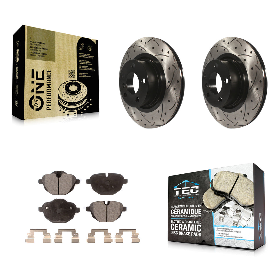 Rear Coated Drilled Slotted Disc Brake Rotors And Ceramic Pads Kit For BMW X3 X4 KDT-100540