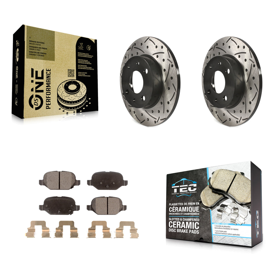 Rear Coated Drilled Slotted Disc Brake Rotors And Ceramic Pads Kit For Fiat 500 KDT-100541
