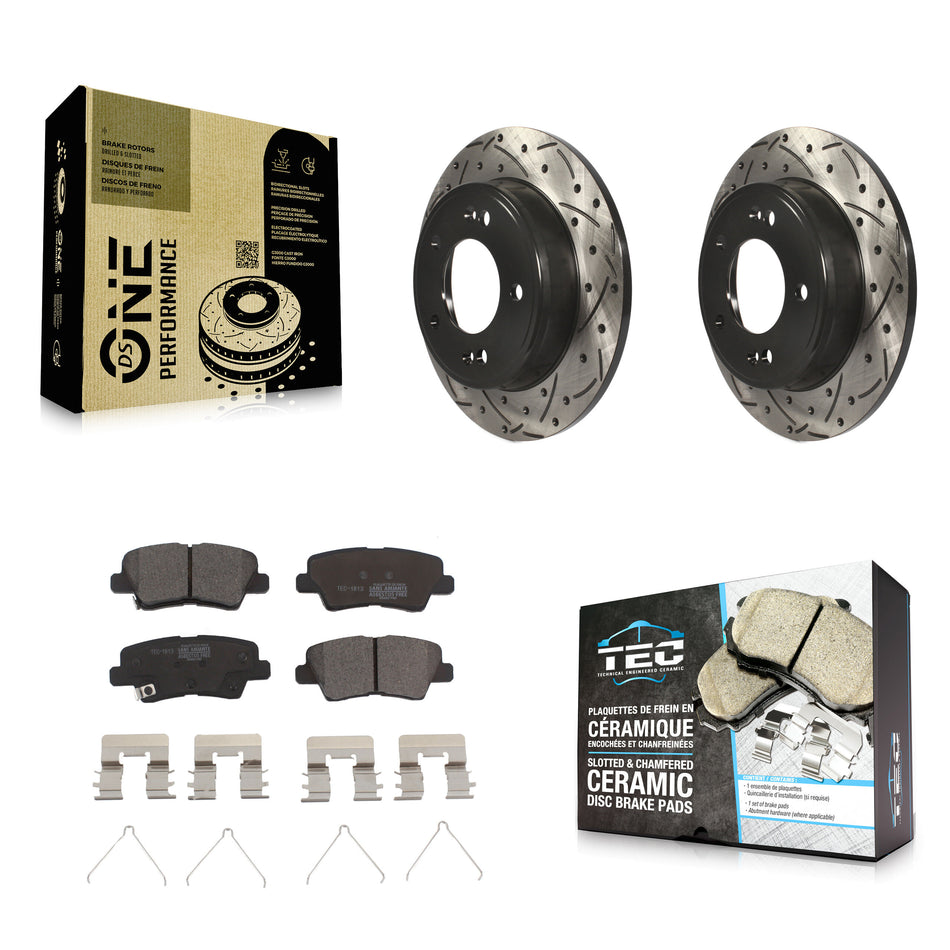 Rear Coated Drilled Slotted Disc Brake Rotors And Ceramic Pads Kit For Kia Soul Forte Hyundai Veloster Elantra GT Kona Forte5 KDT-100546