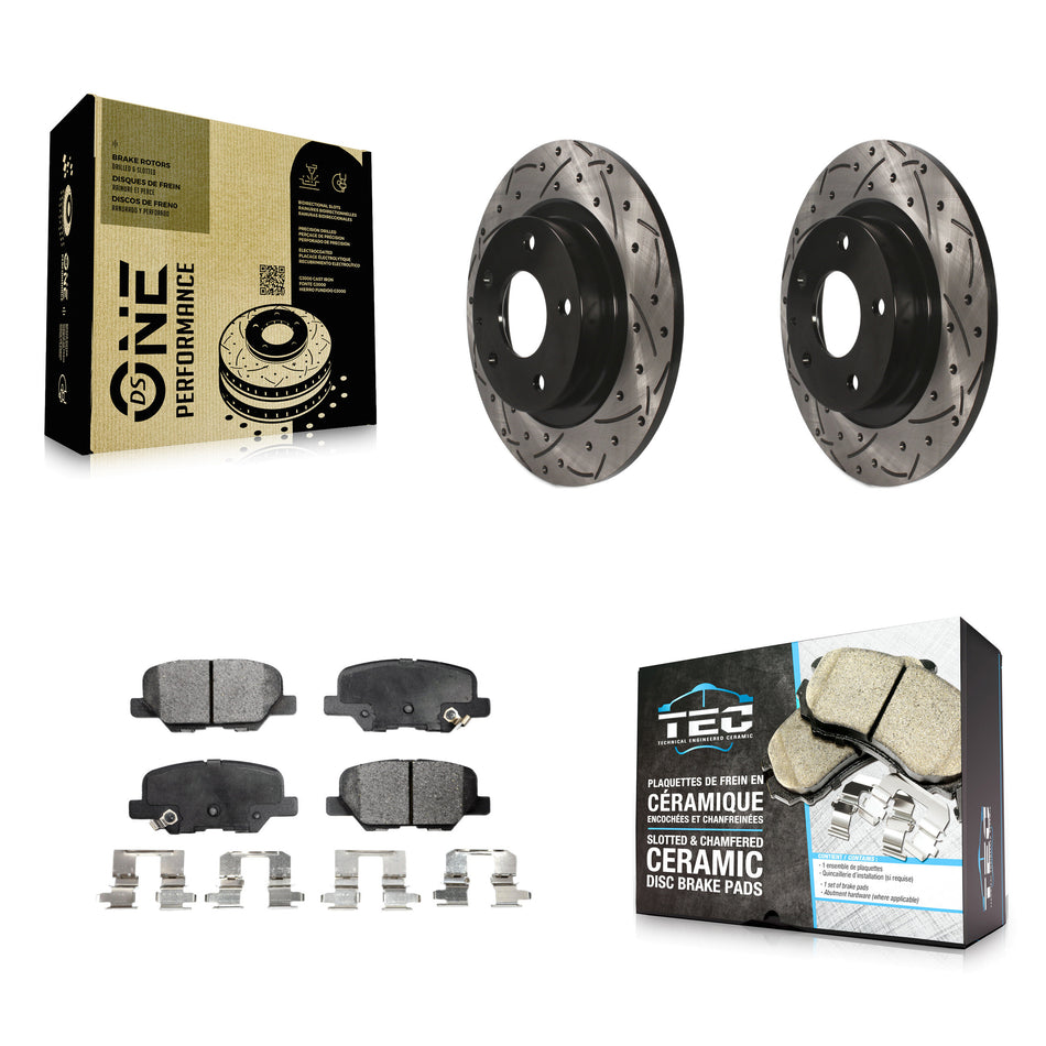 Rear Coated Drilled Slotted Disc Brake Rotors And Ceramic Pads Kit For 2014-2015 Mazda 6 KDT-100551