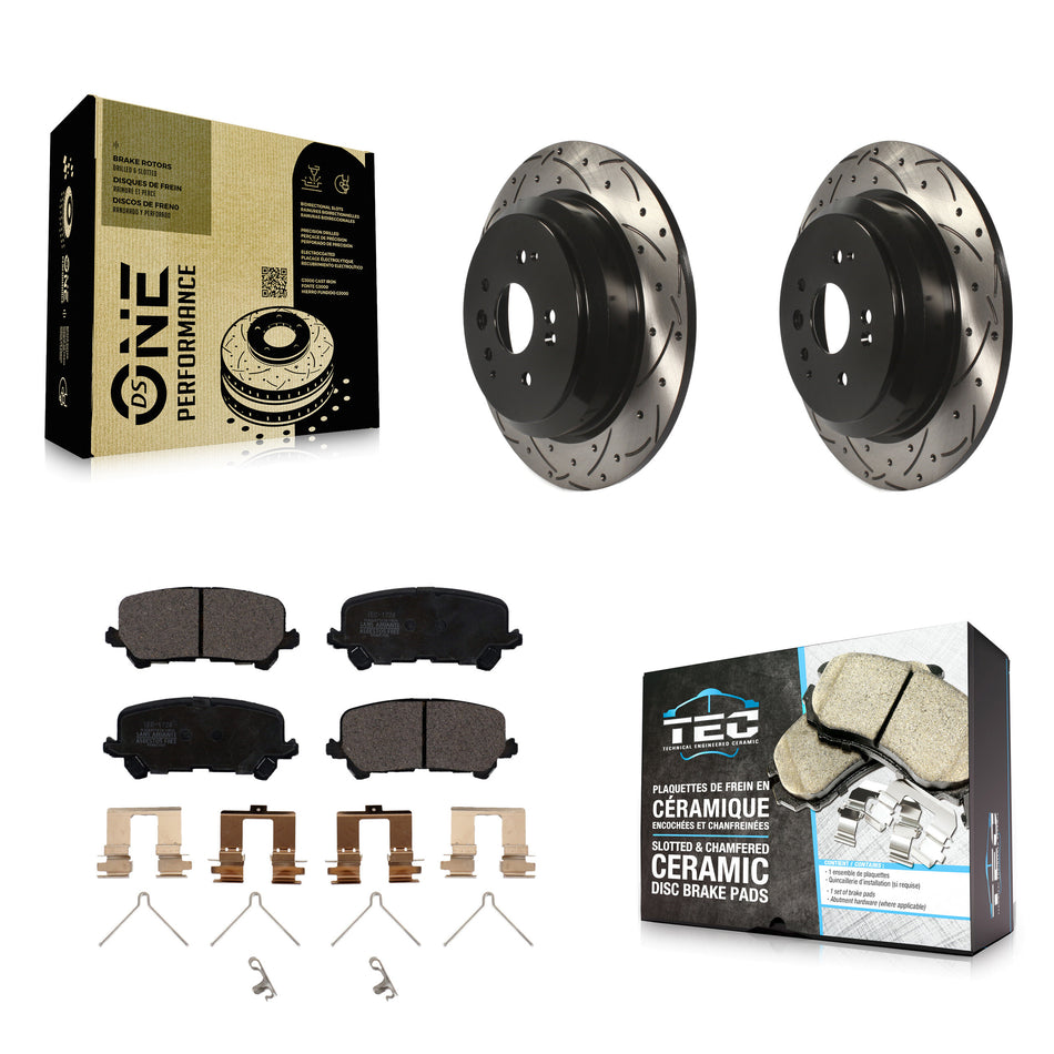 Rear Coated Drilled Slotted Disc Brake Rotors And Ceramic Pads Kit For 2014-2016 Acura MDX KDT-100553