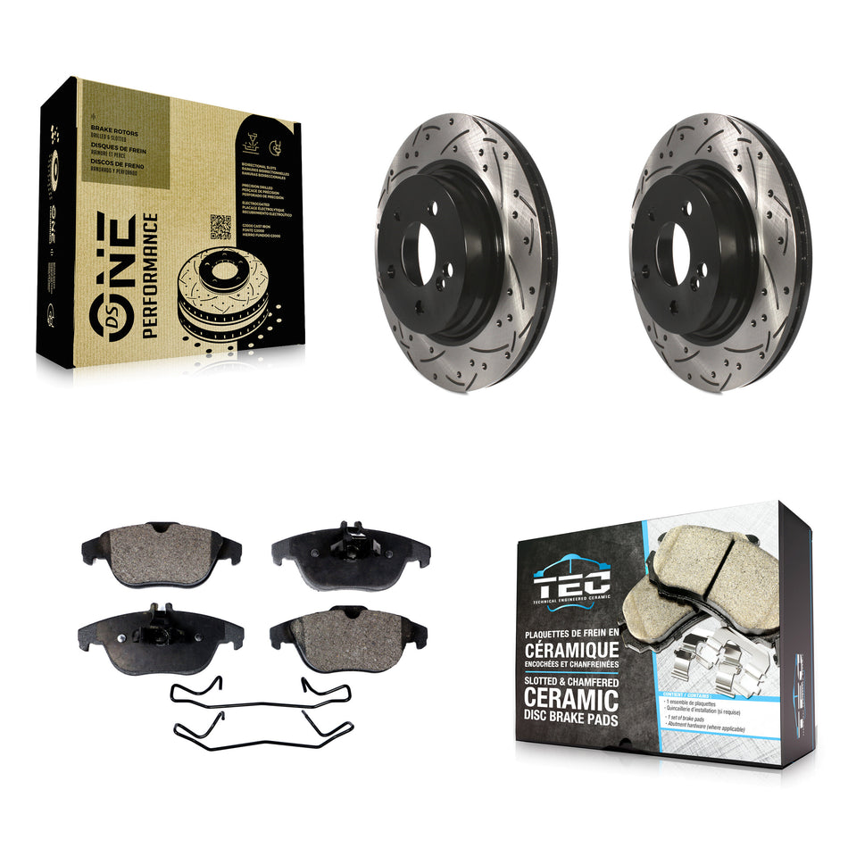 Rear Coated Drilled Slotted Disc Brake Rotors And Ceramic Pads Kit For Mercedes-Benz E350 C250 C300 C350 E550 KDT-100554