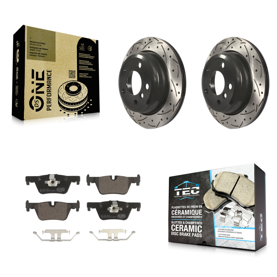 Rear Coated Drilled Slotted Disc Brake Rotors And Ceramic Pads Kit For BMW 328i xDrive 320i 330i 428i 430i Gran Coupe GT 328d KDT-100558