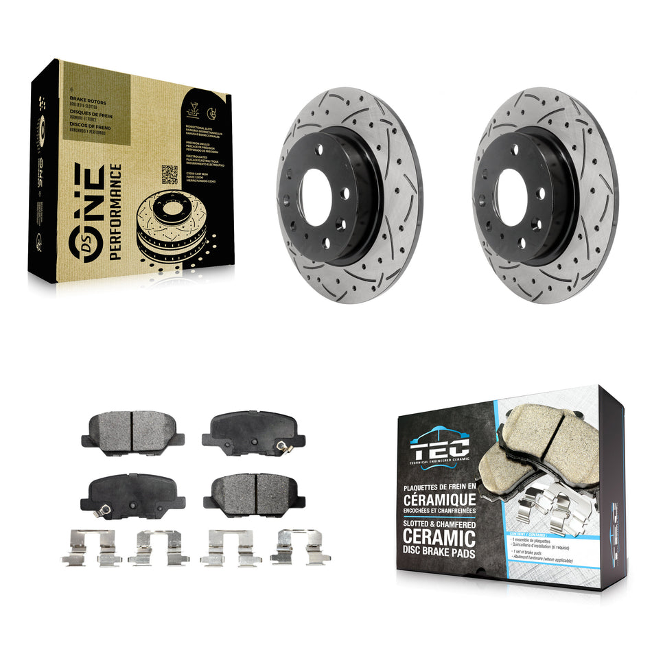 Rear Coated Drilled Slotted Disc Brake Rotors And Ceramic Pads Kit For Mazda 3 Sport KDT-100559