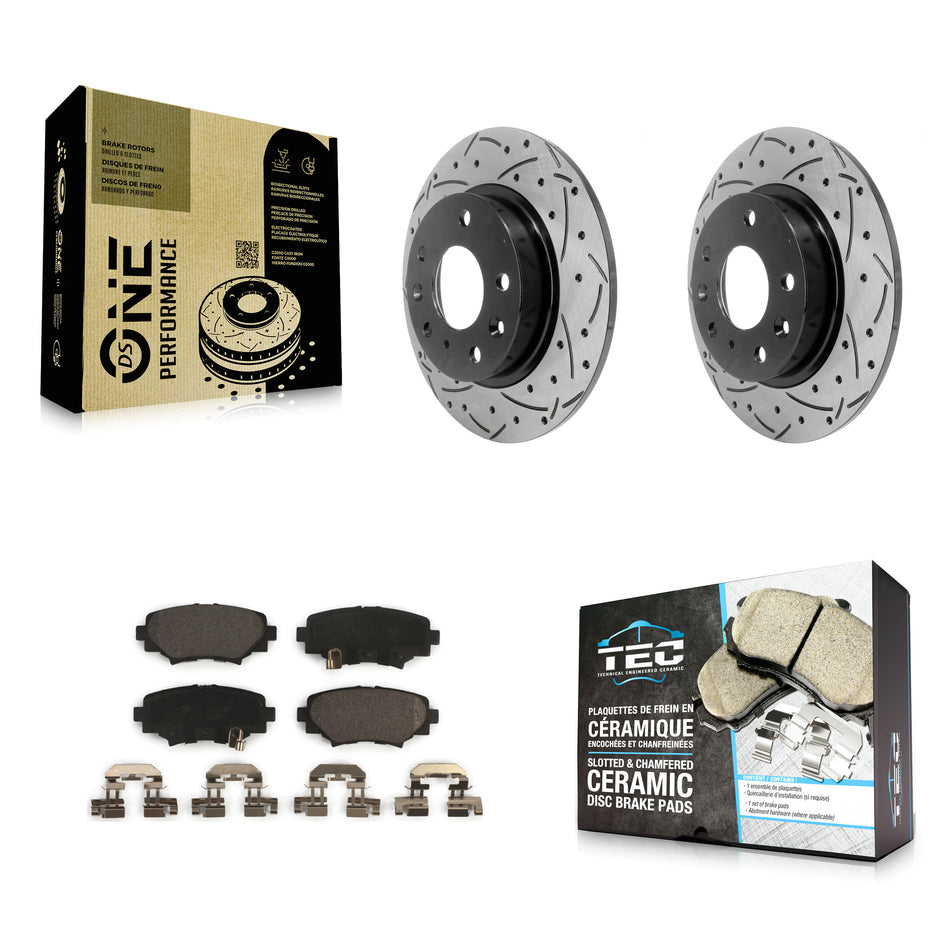 Rear Coated Drilled Slotted Disc Brake Rotors And Ceramic Pads Kit For Mazda 3 Sport KDT-100560