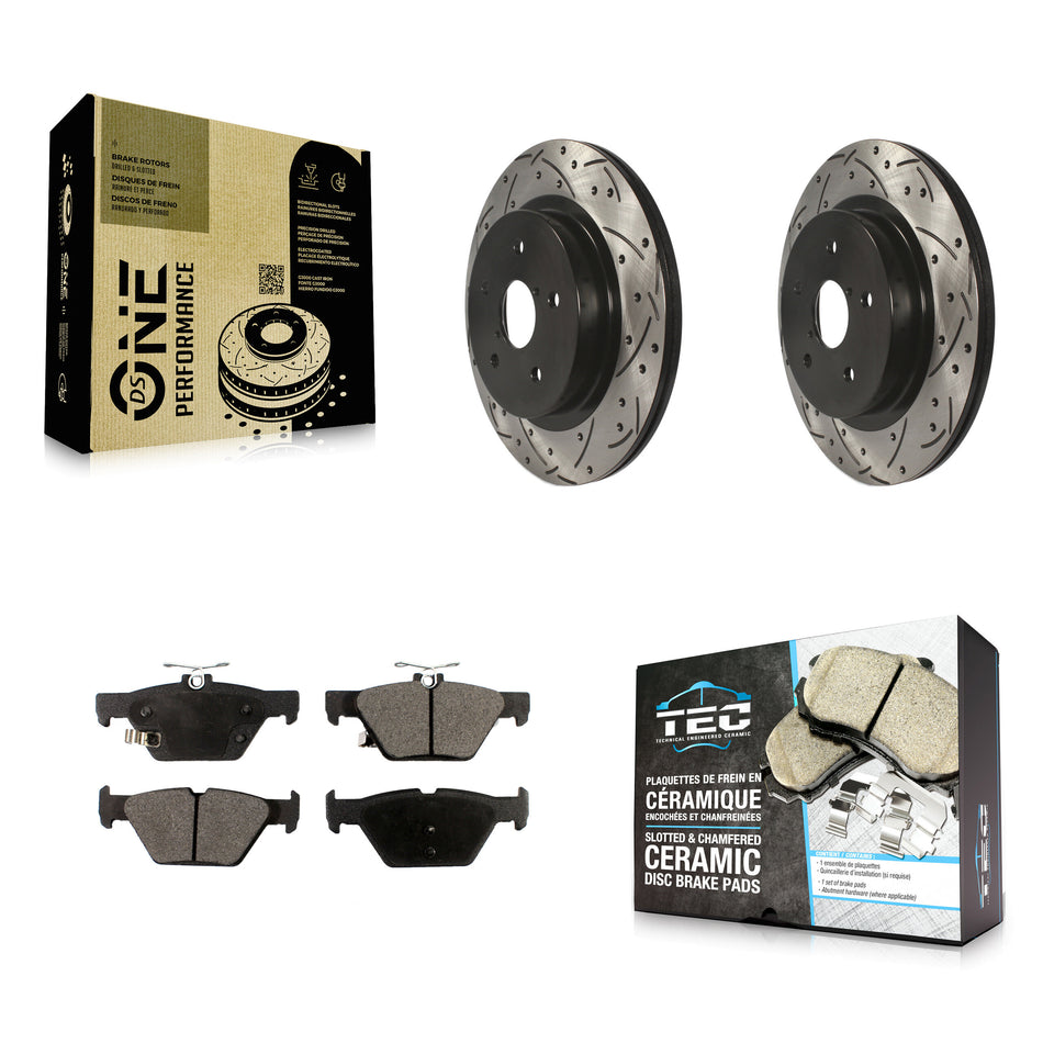 Rear Coated Drilled Slotted Disc Brake Rotors And Ceramic Pads Kit For Subaru Outback Legacy WRX KDT-100561