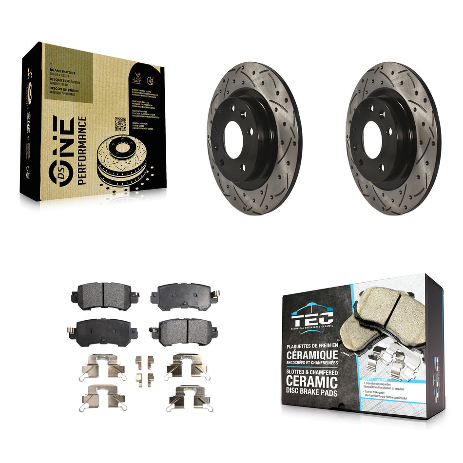 Rear Coated Drilled Slotted Disc Brake Rotors And Ceramic Pads Kit For 2016-2018 Mazda CX-3 KDT-100562