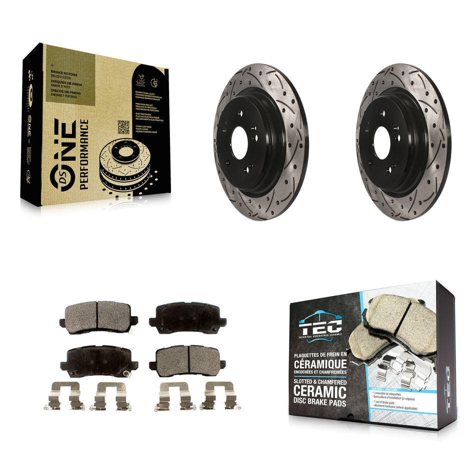 Rear Coated Drilled Slotted Disc Brake Rotors And Ceramic Pads Kit For 2015-2020 Acura TLX KDT-100564