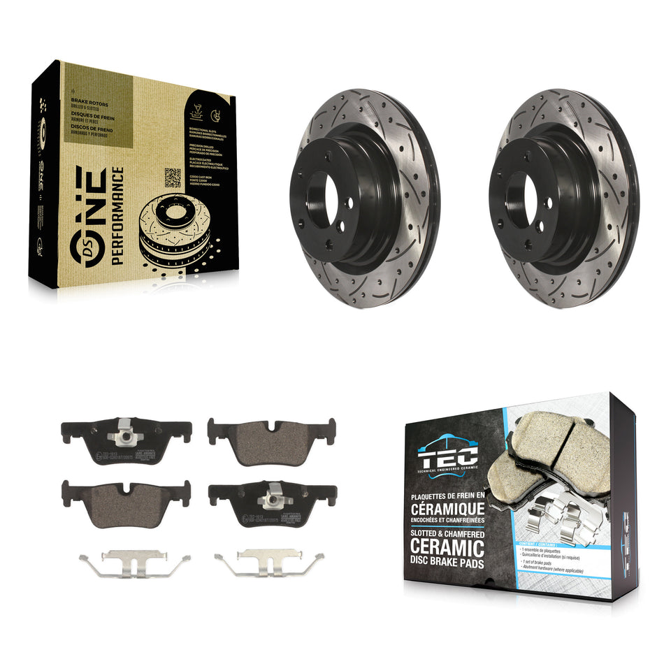 Rear Coated Drilled Slotted Disc Brake Rotors And Ceramic Pads Kit For BMW 328i 320i 428i 228i 230i 328d xDrive KDT-100565