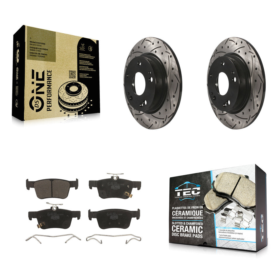 Rear Coated Drilled Slotted Disc Brake Rotors And Ceramic Pads Kit For Honda Civic KDT-100566