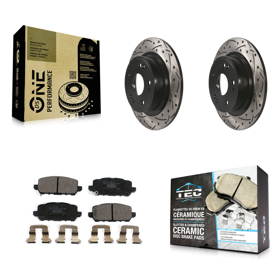 Rear Coated Drilled Slotted Disc Brake Rotors And Ceramic Pads Kit For 2016-2022 Honda HR-V KDT-100573