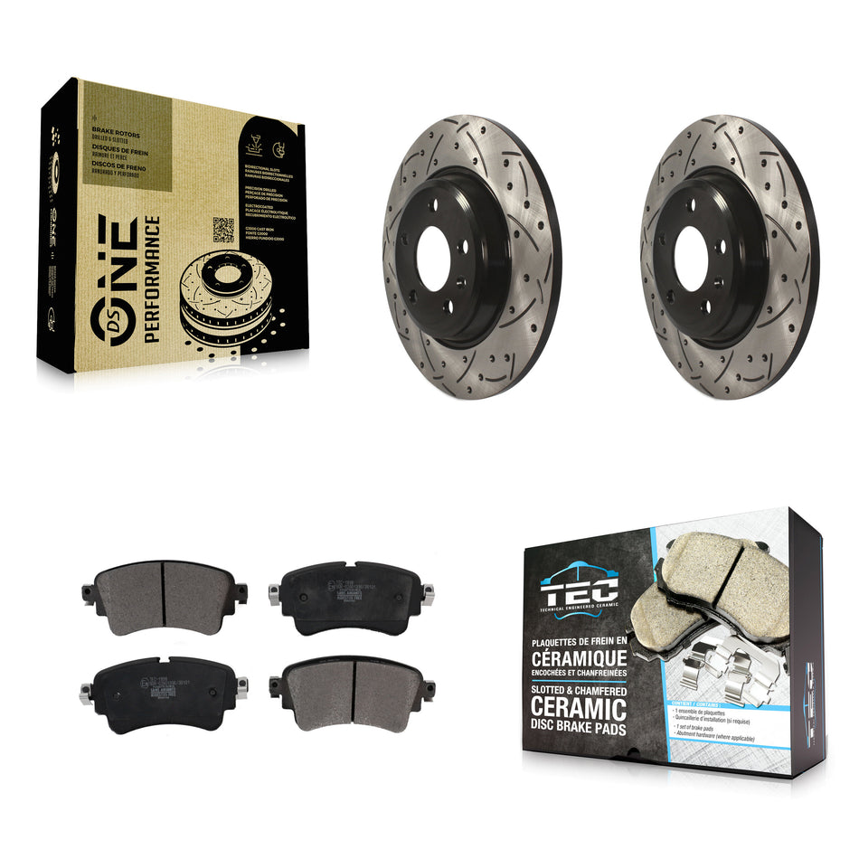 Rear Coated Drilled Slotted Disc Brake Rotors And Ceramic Pads Kit For Audi A4 Quattro KDT-100574