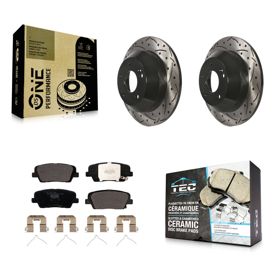 Rear Coated Drilled Slotted Disc Brake Rotors And Ceramic Pads Kit For Kia Sorento Hyundai Santa Fe Sport XL KDT-100575