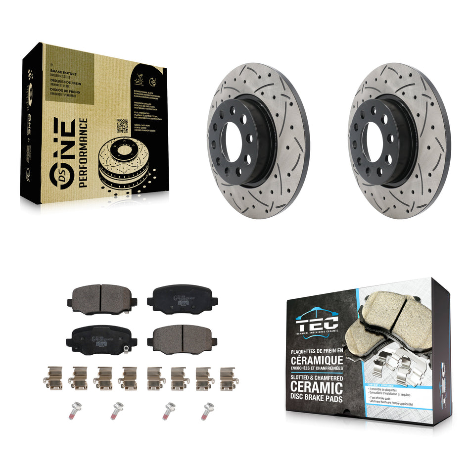 Rear Coated Drilled Slotted Disc Brake Rotors And Ceramic Pads Kit For Jeep Renegade Fiat 500X KDT-100582