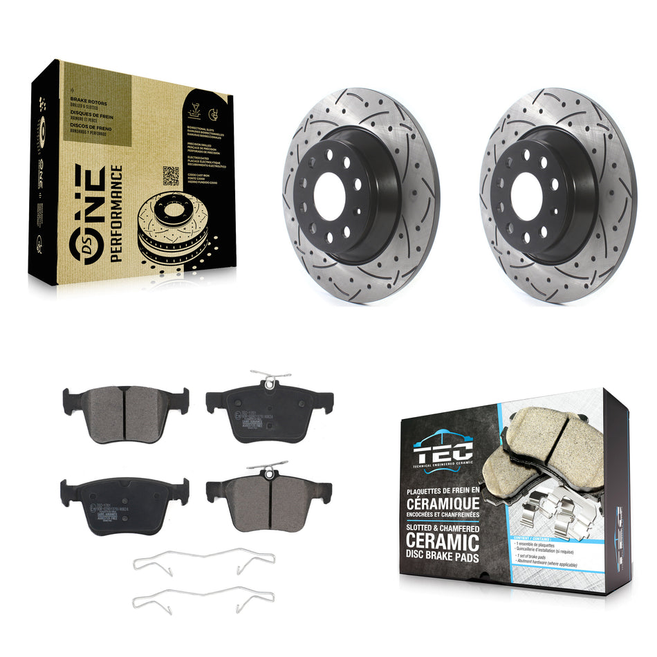Rear Coated Drilled Slotted Disc Brake Rotors And Ceramic Pads Kit For Volkswagen Tiguan Jetta Audi TT Quattro KDT-100583